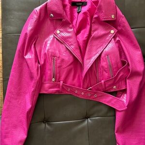 F21 Faux Leather Pink Croc-Embossed Jacket